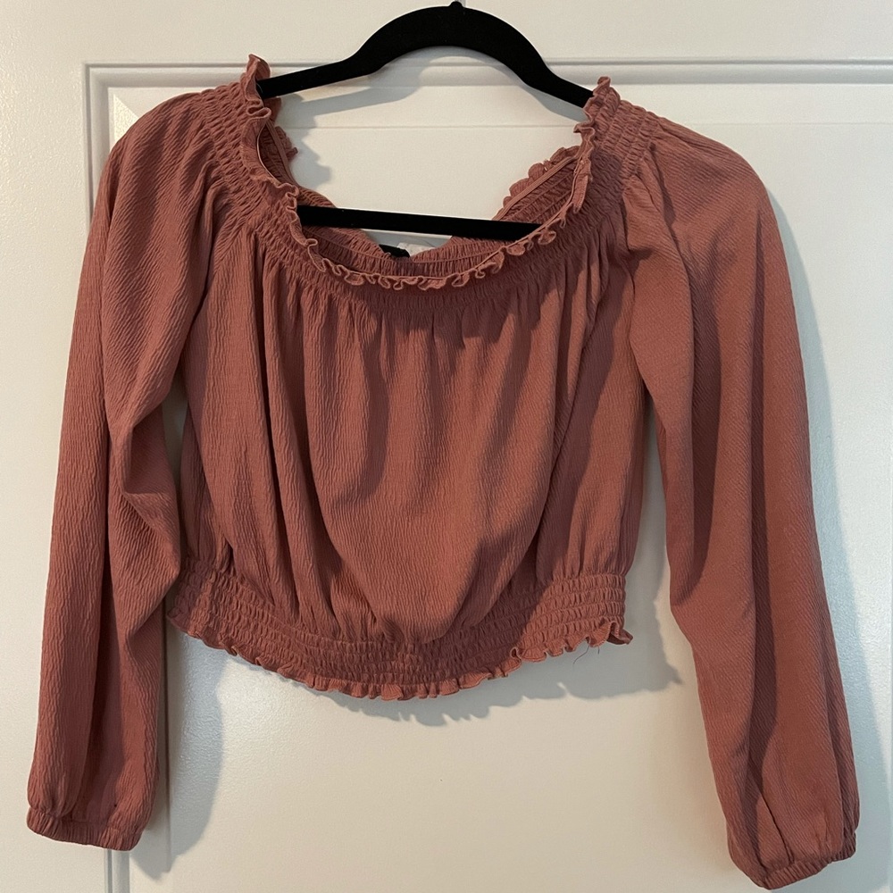 Cropped maroon long sleeve top